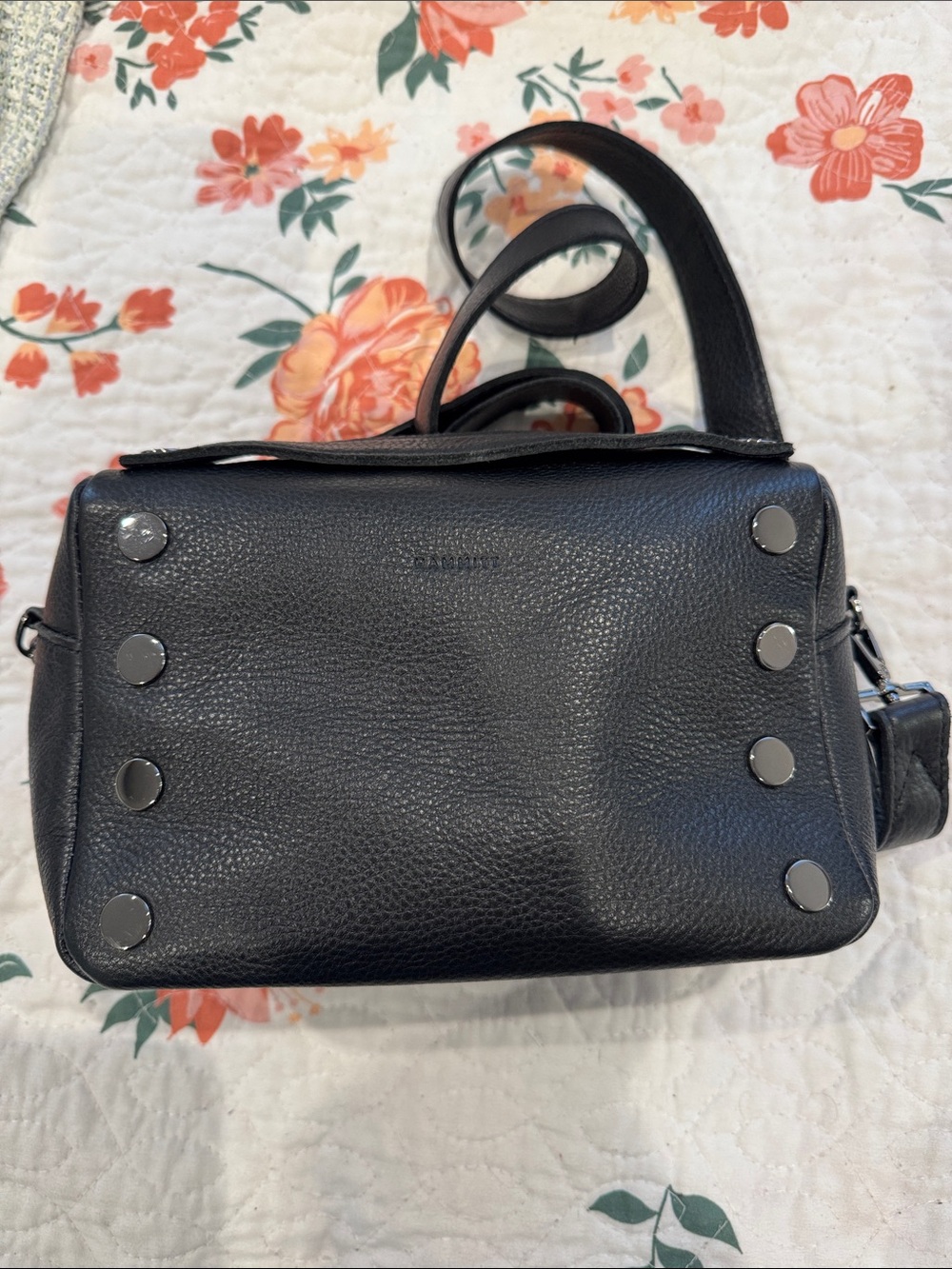 Hammett Black Pebbled Leather Crossbody Bag with Gunmetal Stud Details